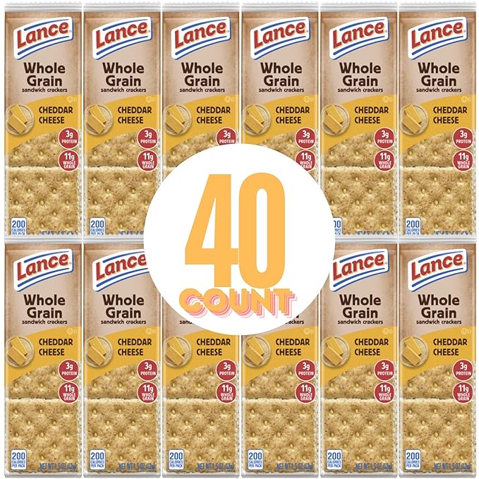 Lance Whole Grain Cracker Sandwiches, (40 count) Individually Wrapped Packs (Whole Grain Peanut Butter) Crackers, Lance Crackers, Whole Grain Crackers.