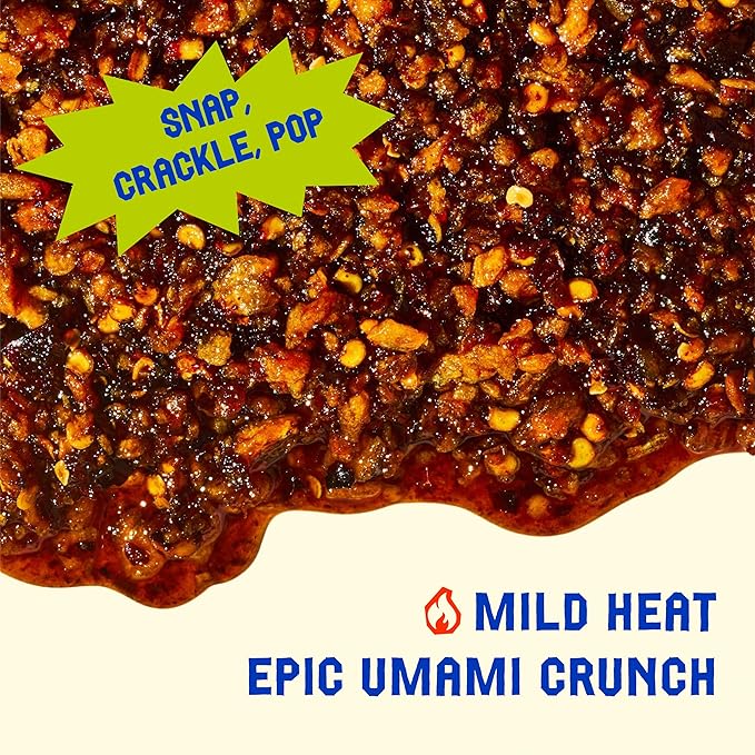 Mama Teav's Mild Garlic Chili Crisp - Mild, Crunchy, Umami Chili Oil with Garlic & Cambodian Chilis - Vegan, Gluten-Free, All-Natural - Cold-Pressed Grapeseed Oil - 6oz Jar