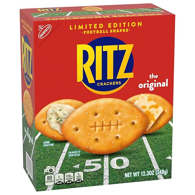 RITZ Football Shapes Original Crackers, Snacks for Kids and Adults, Party Snacks, Limited Edition, 12.3 oz