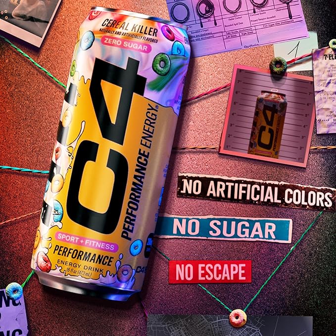 Cellucor C4 Energy Carbonated Zero Sugar Energy Drink, Pre Workout Drink + Beta Alanine, Cereal Killer, 16 Fl Oz Can (Pack of 12)