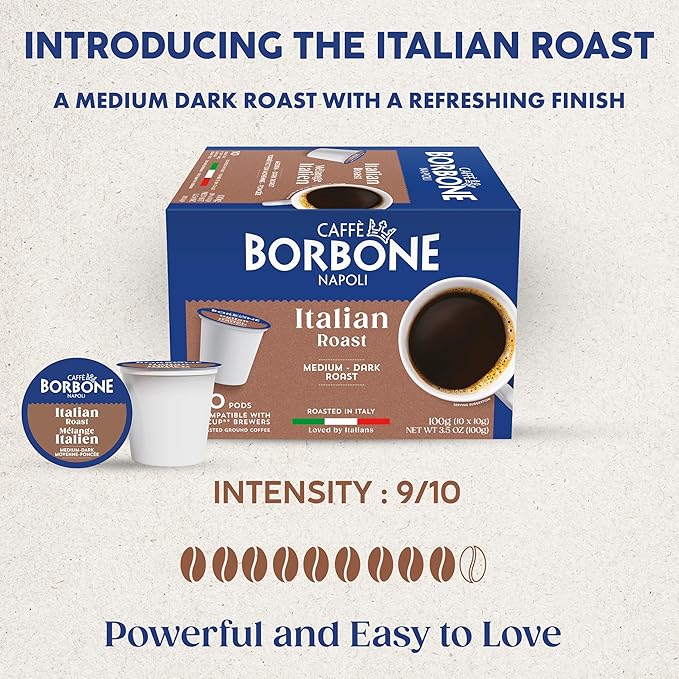 Caffè Borbone Italian Roast Coffee (40 Count) – Medium Dark Roast, Arabica & Robusta Blend, Roasted in Italy for a Bold, Smooth Taste – Single Serve Coffee Pods Compatible with K-Cup Brewers