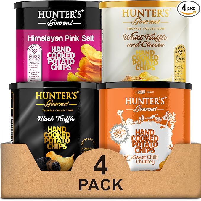 Hunter's Gourmet Hand-Cut Chips | Premium Snack Assortment | Made in a Nut-Free Facility | No Cholesterol | MSG-Free | Halal | No Artificial Preservatives | Gluten-Free Snacks | Variety Pack of 4