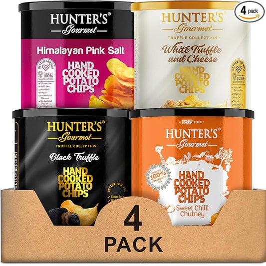 Hunter's Gourmet Hand-Cut Chips | Premium Snack Assortment | Made in a Nut-Free Facility | No Cholesterol | MSG-Free | Halal | No Artificial Preservatives | Gluten-Free Snacks | Variety Pack of 4