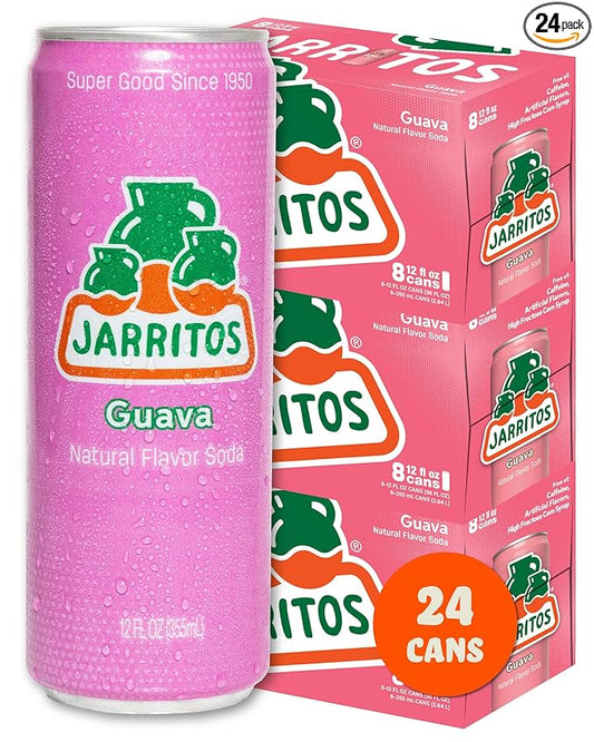Jarritos - Mexican Soda Soft Drinks, Guava (12 oz, 355ml) 24 Cans (3 Boxes of 8) - Made with Real Cane Sugar - 0g Fat - Made in Mexico - Natural Flavor Soda Pop - Party & BBQ Beverages