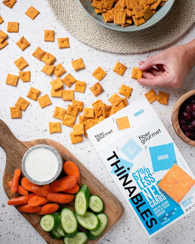Fiber Gourmet Ranch Thinables Baked Cheese Crackers - Healthy Keto Crackers, Low Calorie High Fiber Snack, 6g Net Carbs, 70 Calories, 13g Fiber, 5g Protein - 4.25 Ounce (pack of 6)