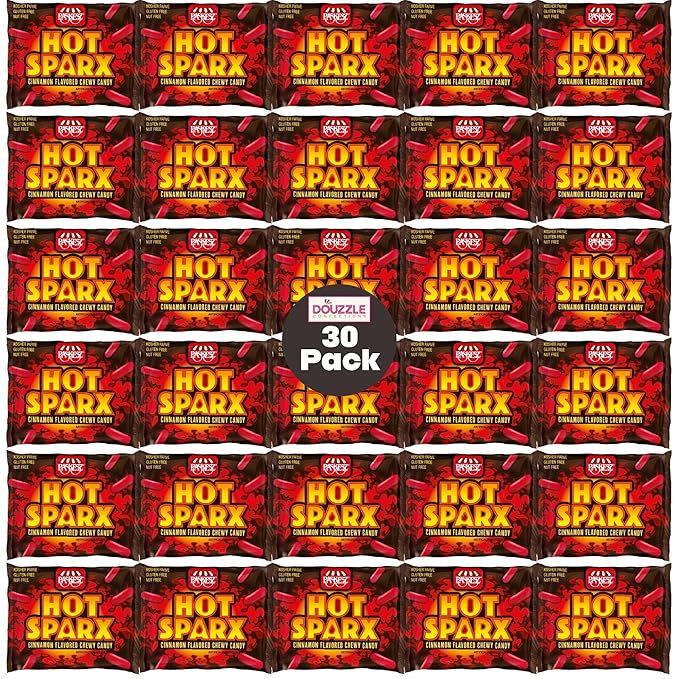 DOUzzle Valentines Day Sweet Treats, Hot Sparx Red Cinnamon Candy Sticks, Chewy Candies, Mini Packs (30 Count, 1 Pack) Individually Wrapped, Party Favor - Kosher