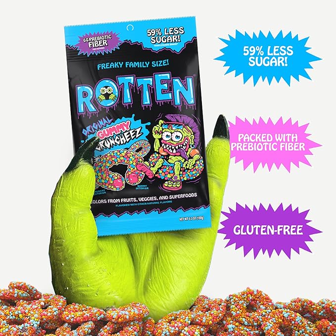 Rotten Original Gummy Cruncheez - Low Sugar, Low Calorie, 5g Gut-Friendly Prebiotic Fiber, Gluten Free Candy, No Artificial Dyes - 5.3 oz Share Pack [2 Pack]