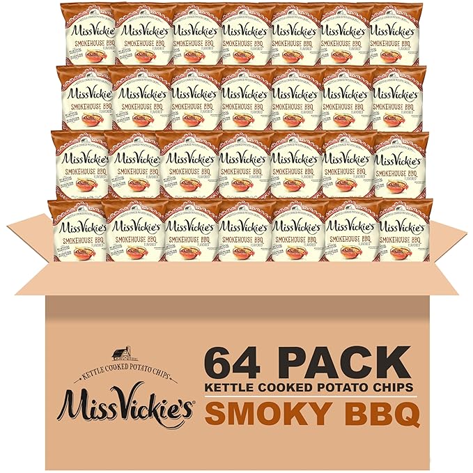 Miss Vickie's Kettle Cooked Potato Chips, Smokehouse BBQ Flavored , 1.375 Ounce (Pack of 64)