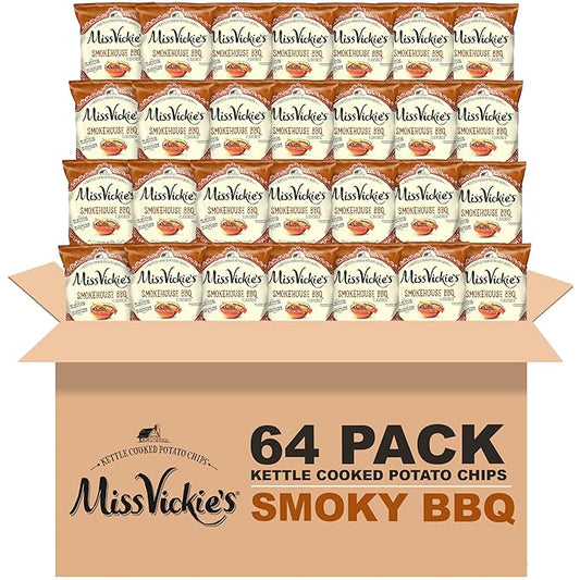 Miss Vickie's Kettle Cooked Potato Chips, Smokehouse BBQ Flavored , 1.375 Ounce (Pack of 64)