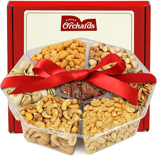 valentines day Nuts Gift Basket - 7 Sectional Platter With a Variety of Freshly Roasted Nuts - Beautifully Packaged Gift for Birthday, Sympathy. Large Family Pack.