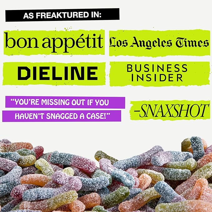 Rotten Sour Gummy Worms - Low Sugar, Low Calorie, 7g Gut-Friendly Prebiotic Fiber and 3g Protein, Gluten Free Candy - 1.8 oz - 8-Pack