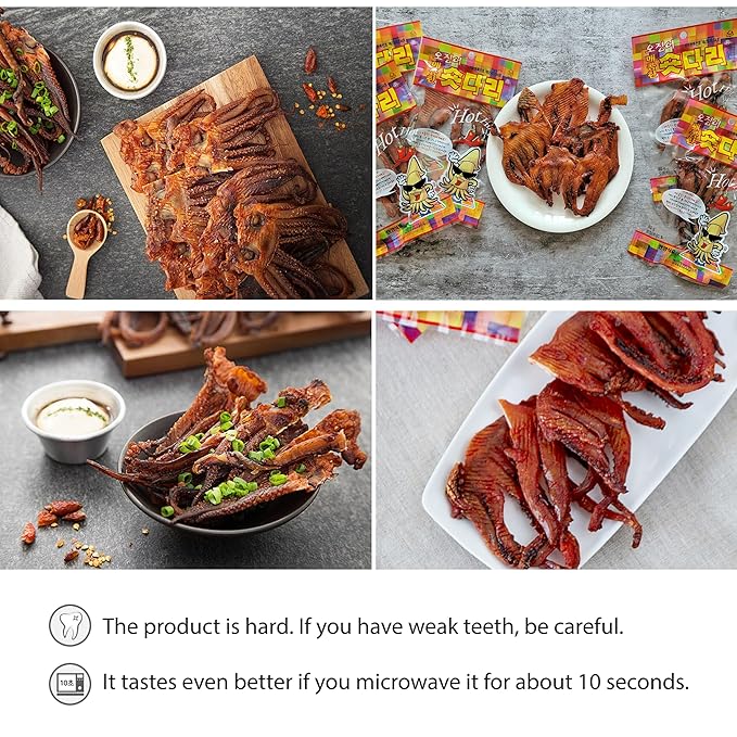 Sookwang K-Food Dried Squid Legs Only Legs Hot Flavor Snack Sweet and Savory Seasoned (0.7oz X 10 Packs) Chewy Calamari Korean Snack
