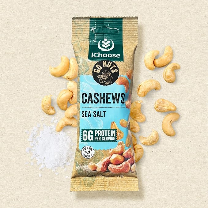 IChoose Go Nuts – Premium Cashews, High Protein Plant-Based Snack, 2 oz per Pack (5 Packs, Seasalt)