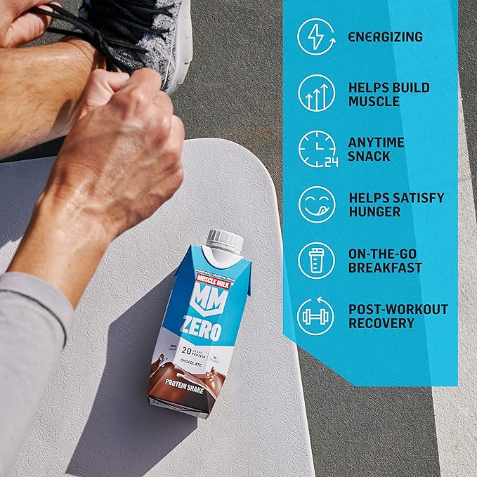 Muscle Milk Zero Protein Shake, Vanilla Crème, 20g Protein, Zero Sugar, 100 Calories, Calcium, Vitamins A, C & D, 4g Fiber, Energizing Snack, Workout Recovery, Packaging May Vary 11.16 Fl Oz (Pack of 12)