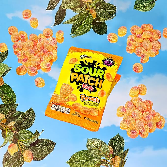 SOUR PATCH KIDS Peach Soft and Chewy Candy, Bulk Candy, 8-8.07 oz Bags