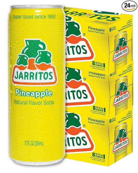 Jarritos - Mexican Soda Soft Drinks, Pineapple (12 oz, 355ml) 24 Cans (3 Boxes of 8) - Real Cane Sugar - 0g Fat - Made in Mexico - Natural Flavor Soda Pop - Party & BBQ Beverages
