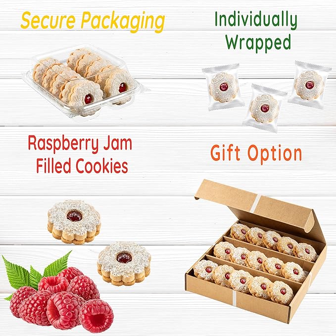Linzer Cookies [10 Count] | Shortbread Cookies Individually Wrapped | Christmas Food Gift for Mom, Dad, Colleagues & Friends | Kosher, Dairy Free, Nut Free -Stern’s Bakery