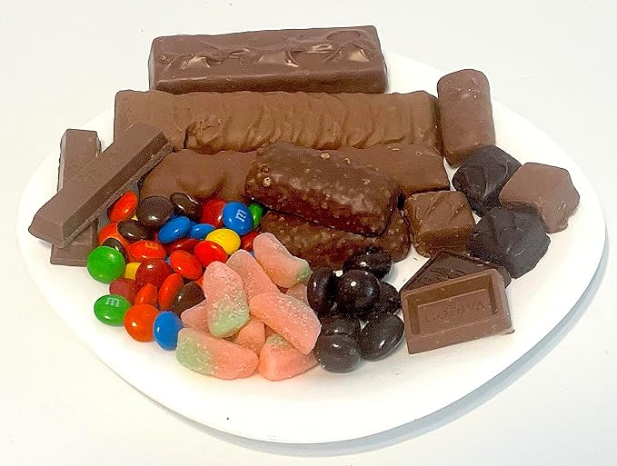 Hand-Crafted 54 Piece customizable chocolate gift basket of gourmet chocolates, cookies, and crunches. Tasty treats selected for businesses, clients, employees, birthdays, thank you and more!