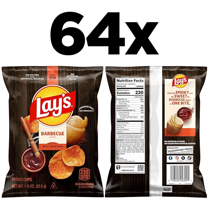 Lay's Potato Chips, Barbecue, 1.5 Ounce (Pack of 64)