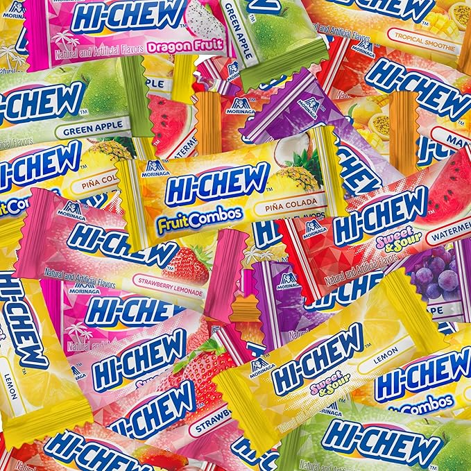 HI-CHEW Variety Mix Bulk, 220+ Pieces, 4 Stand Up Pouches - Tropical Fruit Combos Sweet and Sour, Chewy Fun Soft Candy Variety Pack - Immensely Juicy Fruity Flavors - Individually Wrapped for Sharing