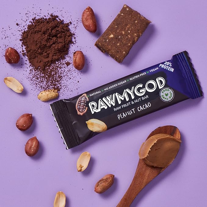RAWMYGOD Fruit and Nut Bars, Gluten Free, Vegan, No Added Sugar (16 bars, Protein Pack - 4 Orange & Hazelnut, 4 Fruit & Nut, 4 Chia & Choco, 4 Peanut & Cacao)