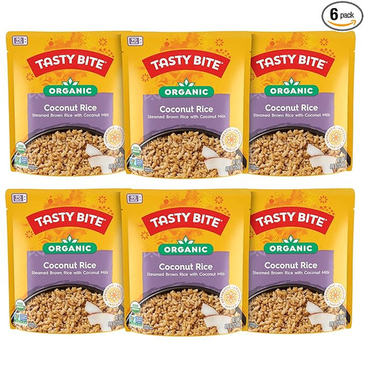 Tasty Bite Organic Coconut Rice, 8.8 Ounce, Pack of 6, Ready to Eat, Microwavable, Vegan, Gluten-Free