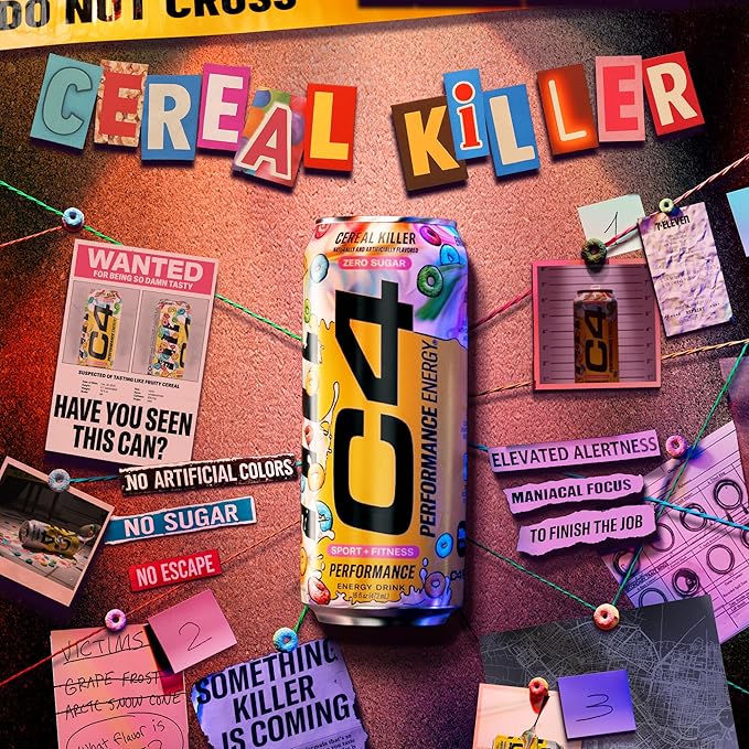 Cellucor C4 Energy Carbonated Zero Sugar Energy Drink, Pre Workout Drink + Beta Alanine, Cereal Killer, 16 Fl Oz Can (Pack of 12)