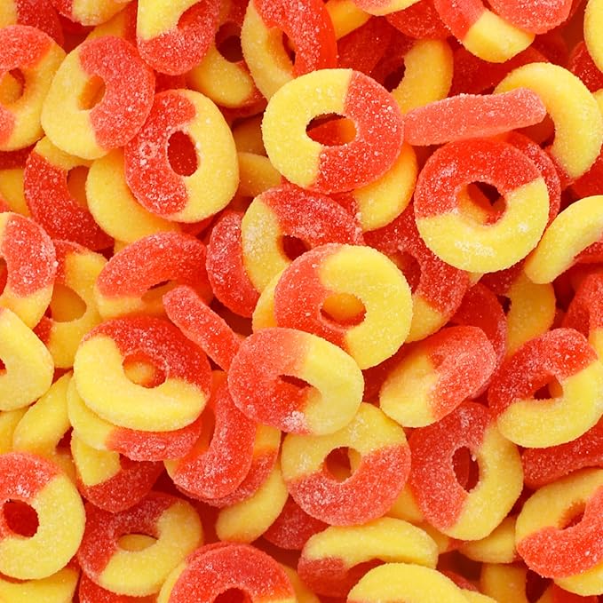 Gummy Peach Rings - Fresh, Soft, and Chewy Sugar Dusted Gourmet Peach Rings Candy Bulk, by Queen City Candy Cave (2 Pound)