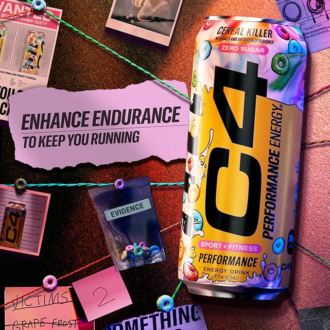 Cellucor C4 Energy Carbonated Zero Sugar Energy Drink, Pre Workout Drink + Beta Alanine, Cereal Killer, 16 Fl Oz Can (Pack of 12)