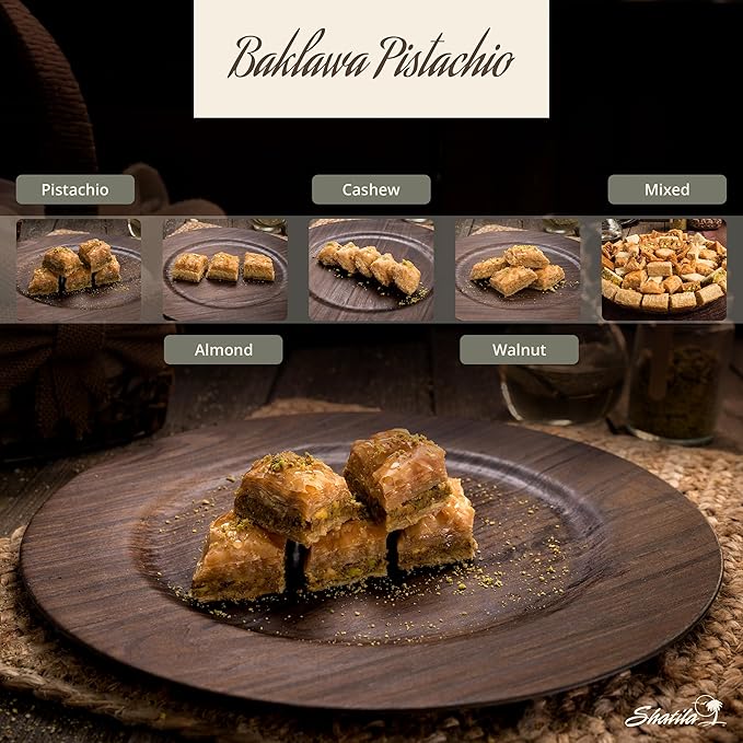Shatila Food Products Baklawa, Pistachio Baklava Pastry, Mediterranean Sweets Arabic Desserts, 60 Pieces