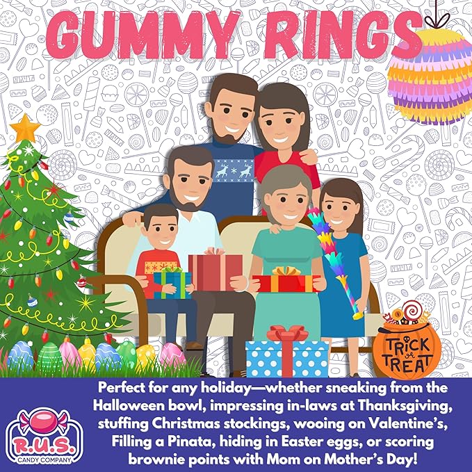 Strawberry Banana Ring Gummies 4.5 lbs Bulk Bag – 292 Approx Pcs Fruity Gummies – Fresh, Soft & Chewy – Party, Snack, Candy Buffet – by RUS Candy Company (Strawberry Banana)