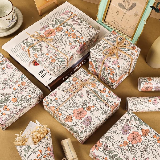 Ywdbzjhs 1 Roll Wildflower Wrapping Paper Mini Roll - 17 In x 33 Ft - Wildflower Garden Floral Gift Wrap Paper for Christmas Birthday Wedding Baby Shower Engagement Bridal Shower