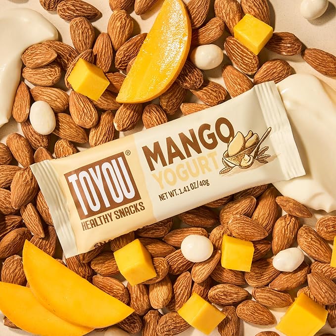 ToYou Gluten Free Chewy Fruit and Nut Bars - Healthy Protein Snacks | Mango Yogurt - 1.41 Ounce (Pack of 12) | Soft Chewy, Fiber-Packed Granola Bars for Adults and Kids, Made with Natural Ingredients