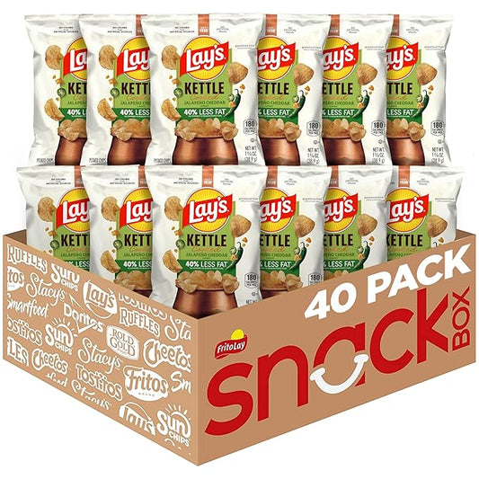Lay's Kettle Cooked Potato Chips, 40% Less Fat Jalapeño Cheddar, 1.375 Ounce (Pack of 64)