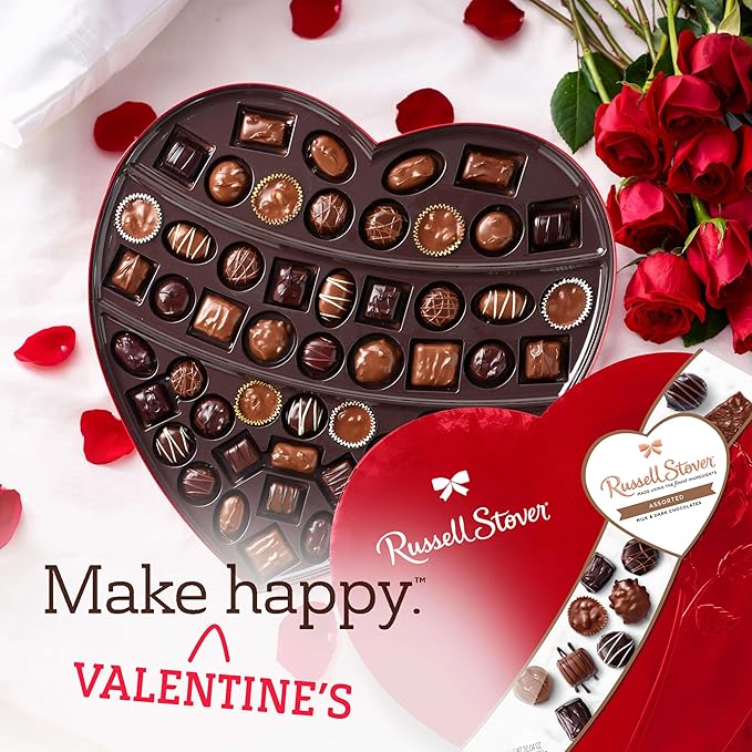 RUSSELL STOVER Valentine's Day LARGE Red Foil Heart Assorted Milk Chocolate & Dark Chocolate Candy Gift Box, 30.04 oz.