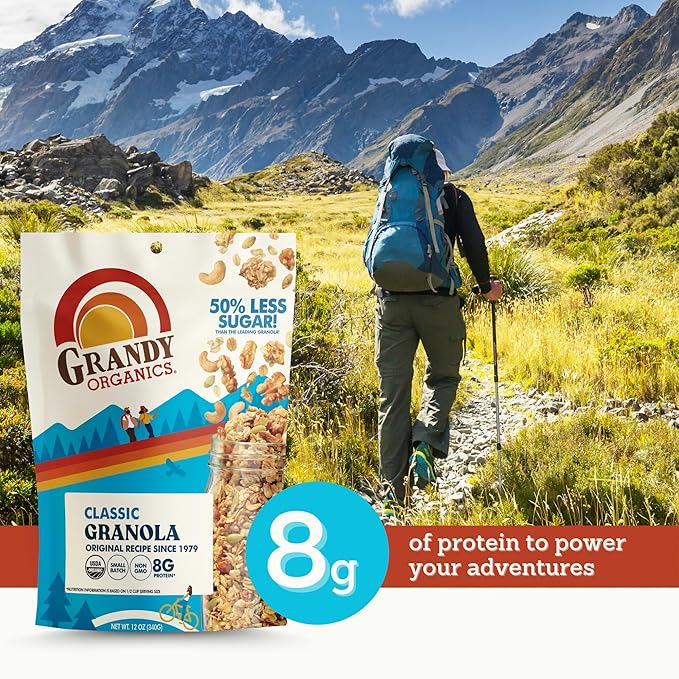 Grandy Organics Classic Granola, Certified Organic Granola Cereal, Low Sugar - Made with Oats, Pumpkin Seeds, Walnuts and Cashews, 12oz Bags, Bulk Pack of 3