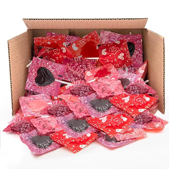 Heart Shaped Lollipops - 90 Count - 2 Pound Pack - Individually Wrapped Valentines Candy - Berry Flavors - Heart Candy for Classrooms, Buffets & Gifting