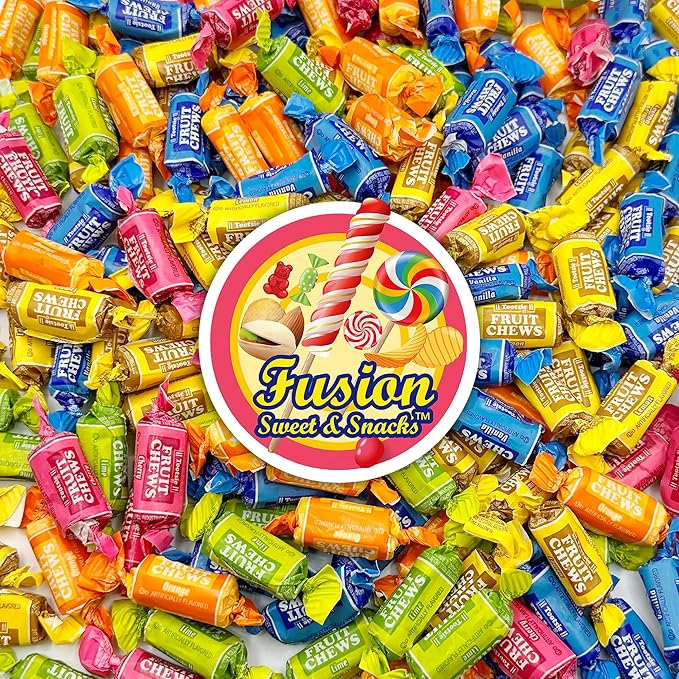 Fruit Chews Candy - 2 Pounds Bulk Bag (Approx. 140 Pieces), Fruit Chews Rolls, 5 Assorted Flavors, Soft & Fruity Taffy Candy, Individually Wrapped Gluten Free Treats, Holiday Candy