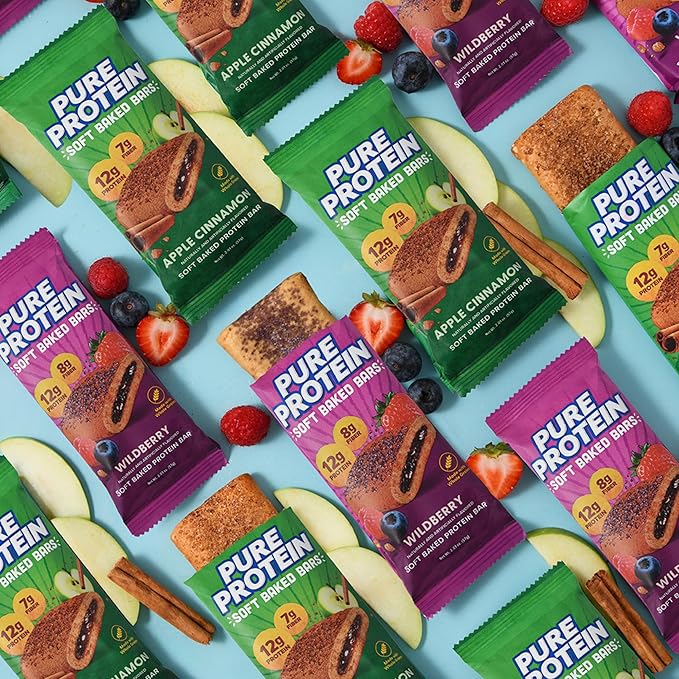 Pure Protein Apple Cinnamon Soft Baked Protein Bars – 12g Protein, 7g Fiber, Whole Grain Breakfast Bars, High Fiber, Individually Wrapped Protein Snacks for On-the-Go – 10 Count