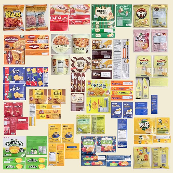 Journey of Asia Korean Snack Box 25 Count - Individually Wrapped Packs of Candy, Snacks, Chips, Cookies. Care Package Gift Box for Kids, Teens, Senior, Friends and Family