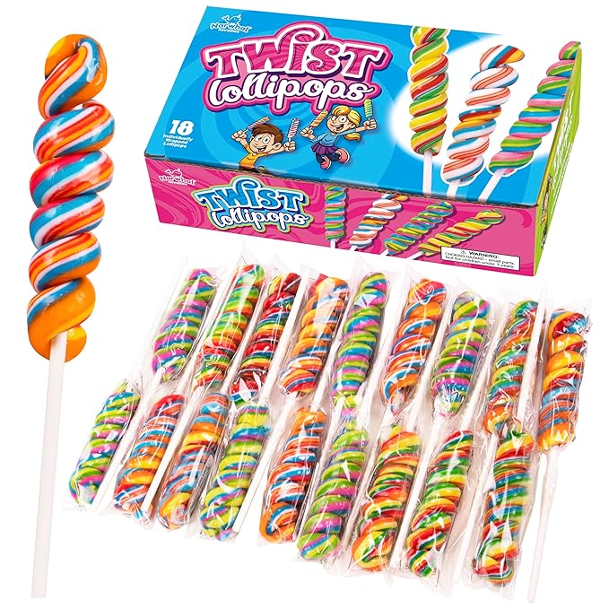 Rainbow Twist Lollipops Swirl 18 PCS- Spiral Twisty Lollipop - Bulk Lolipop Candy Suckers Treats - Swirly Candies for Birthdays Party Favors and Goodie Bags - Easter Basket Fillers for Kids