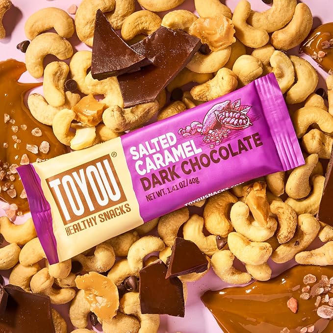 ToYou Gluten Free Chewy Fruit and Nut Bars - Healthy Protein Snacks | Salted Caramel Dark Chocolate - 1.41 Ounce (Pack of 12) | Soft Chewy, Fiber-Packed Granola Bars for Adults and Kids, Made with Natural Ingredients