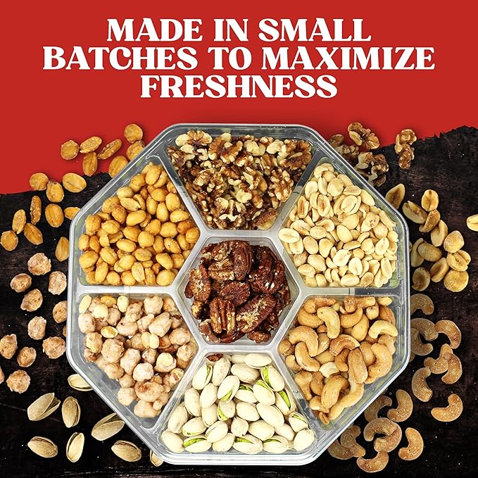 valentines day Nuts Gift Basket - 7 Sectional Platter With a Variety of Freshly Roasted Nuts - Beautifully Packaged Gift for Birthday, Sympathy. Large Family Pack.