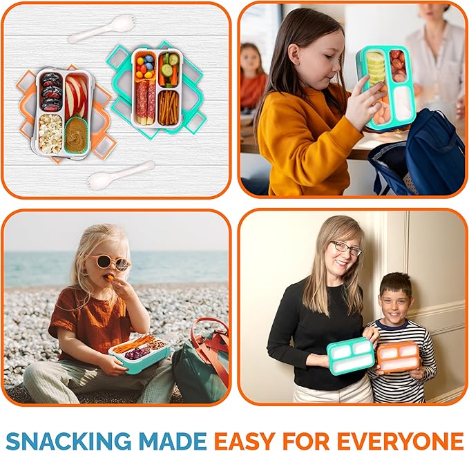 kinsho MINI Lunch-Box Snack Containers for Kids | SMALL Bento-Box Portion Container | Leak-proof Boxes for School Work Travel | Best for Adults Boys or Girls | Blue + Orange Set of 2