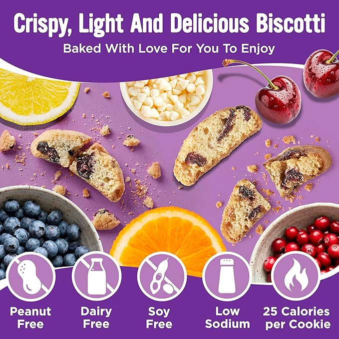 Cooper Street Cookies Twice Baked Italian Biscotti Cookies - Lemon Blueberry, Orange Cranberry and Cherry White Chunk | Crispy, Light and Healthy Cookies | Peanut & Dairy Free | 20oz | 3 Pack