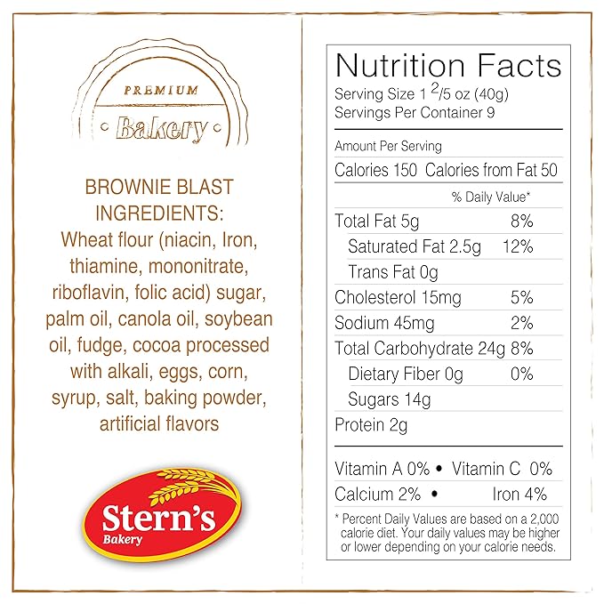 Office Snacks | 1.5 Oz Brownie Bars | Snack Cakes and Pastries | Lunchbox Back to School Snacks | Approx 80 Count | Dairy & Nut Free | Stern’s Bakery (Brownie Blast)