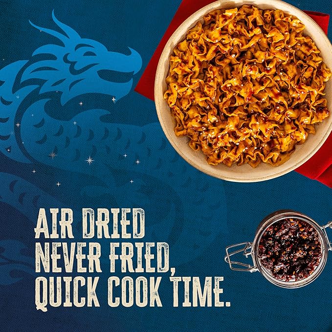 Blue Dragon Chili Crisp Saucy Noodles 4.2 oz (Pack of 6) – Knife-Cut Noodles with Crispy Chili Sauce – Air-Dried, Never Fried – Vegetarian Friendly