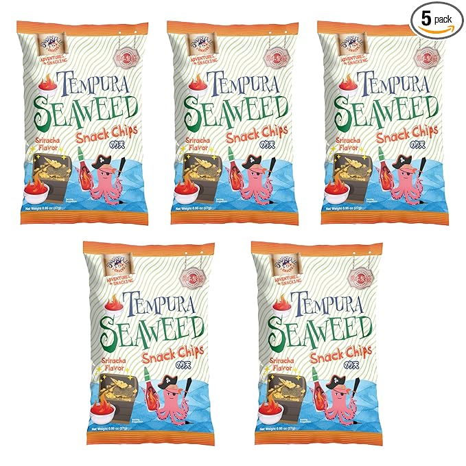 Japanese Tempura Seaweed Chips, Noriten – Sriracha Flavor | 0.95oz x 5 Pack | Made in Japan by Swashbuckle Snacks