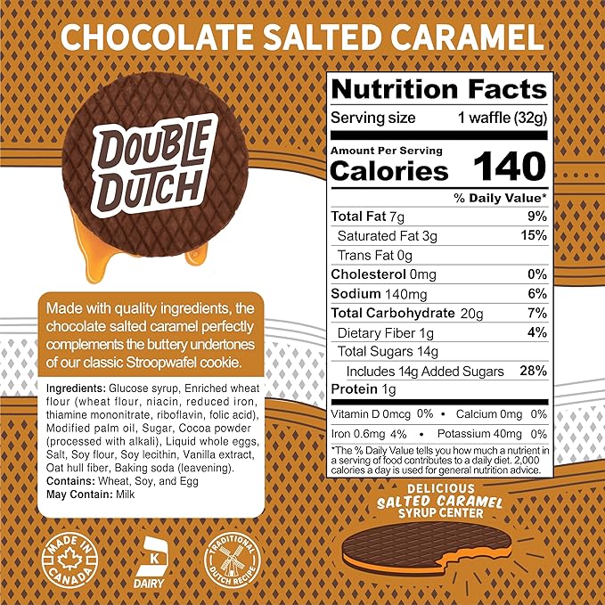 Double Dutch Stroopwafel Cookies – 2 Pack – 16 Waffles – Caramel, Blueberry, Vanilla, Chocolate Salted Caramel (16 Count, Chocolate Salted Caramel)