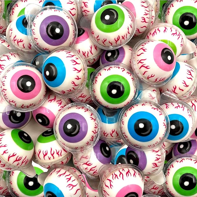 Eyeballs Gummy Candy - 19 Oz Jar (30 Count) - Strawberry Jelly Filled Gummies - Individually Wrapped Candy - Party Favors - Spooky Eyes Gummies by Funtasty